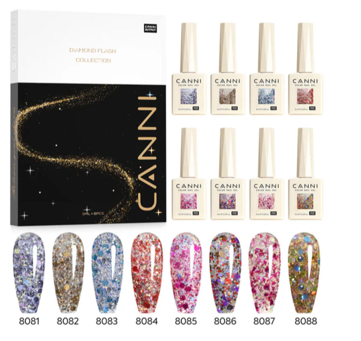 Coffret de 8 vernis gel pailletés