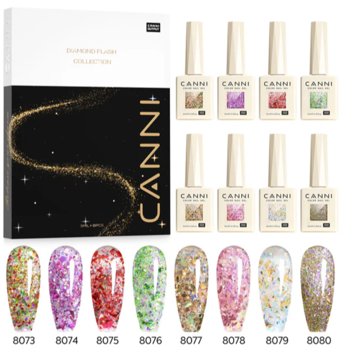 Coffret de 8 vernis gel pailletés